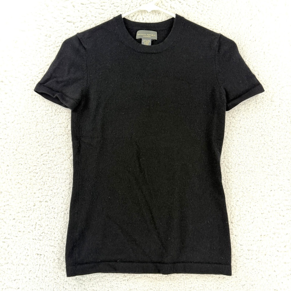 Banana Republic Sweater Womens Small Black Cashmere Crewneck Short Sleeve